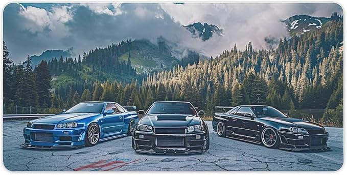 Car Large Mouse Pad Gaming R34 Sport Car Stance Mountain Landscape Desk Mat Big Mousepad Extended Keyboard Computer Pad Office Desk Organizers and Accessories 30x60cm, Style