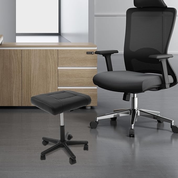 Footrest Stool Under Desk, Leg Rest Ottoman Adjustable Height Mobile Foot Stool with Wheels, 360° Swivel Rolling Multi-use Stools Simple Meeting Chair for Office Home Gaming Salon