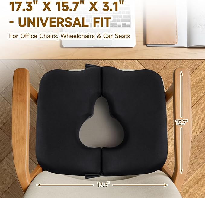 Split-Design Bed Sore Pillow Coccyx Cushion - T-Shaped Pressure Relief Pillow for Tailbone Pain, Hemorrhoids, Post-Surgery & Bedridden Patients | Donut Pillow for Office Chair & Wheelchair Cushions