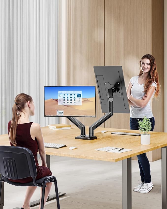 Dual Monitor Arm Desk Mount Fits 13 to 32 inch Computer Screens, Holds 4.4 to 22lbs Display VESA Mount, Adjustable Double Monitor Stand with Clamp/Grommet Base, 75/100mm Bracket, Black, Freelift