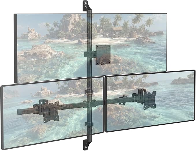 WALI Triple Monitor Wall Mount for 13 to 49 Inch, 3 Monitor Wall Mount Computer Monitor Arm for Ultrawides Screens, Swivel Tilt Wall Mount with VESA 75/100 mm, Per Arm Holds Up to 22lbs
