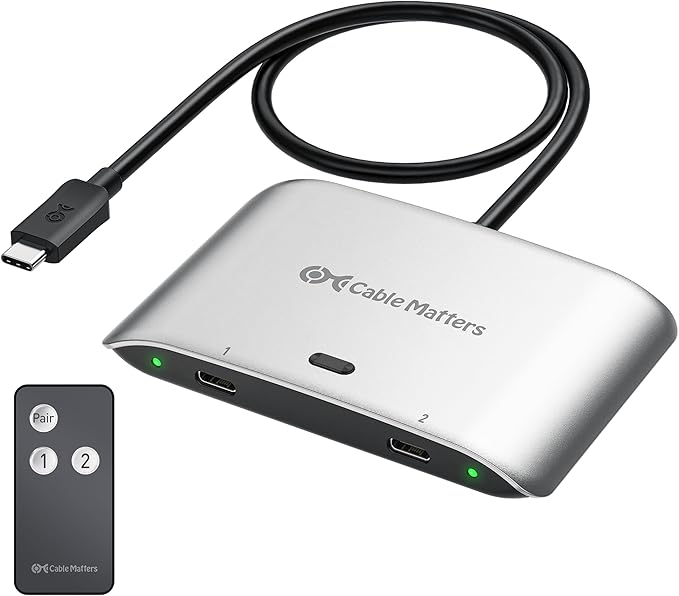 Cable Matters 20Gbps USB C KVM Switch for 2 Computers, Up to 8K@30Hz on Windows, 4K@60Hz on macOS, 140W PD, for Sharing a USB-C/Thunderbolt 4 Monitor or Dock (Not for Dock with an Attached Cable)