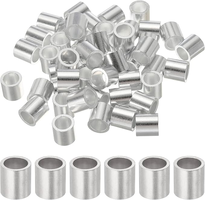 uxcell 3/8"(10mm) Aluminum Crimping Loop Sleeve, Wire Rope Stop Sleeve Round Crimp Ferrules for Wire Rope and Cable Ferrule, Silver 50Pcs