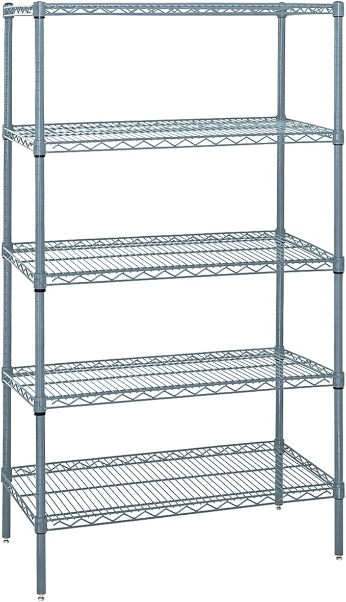 Quantum Storage Systems WR74-1448GY-5 Wire Shelving 5 Shelf Starter Units, 14" x 48" x 74", Gray Epoxy