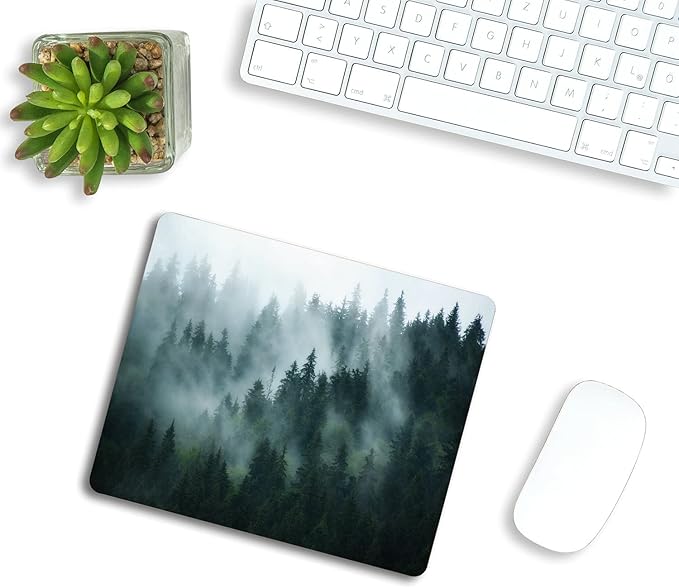 Misty Forest Mouse Pad,Nature Pine Trees Scenic Foggy Mountain Cool Woodsy Landscape Woodland Customized Non-Slip Rubber Base Mousepads, Computer Mouse Pads for Wireless Mouse 9.5×7.9×0.12 inches