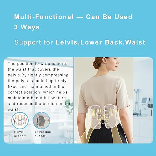 Adjustable Lumbar Support Back Brace with Dual Pulley System – Posture and Spine Support,Pelvic & Hip Support,Lower Back Belt for Daily Support, Sitting, Standing, Work & Light Lifting – Unisex，28"-48"