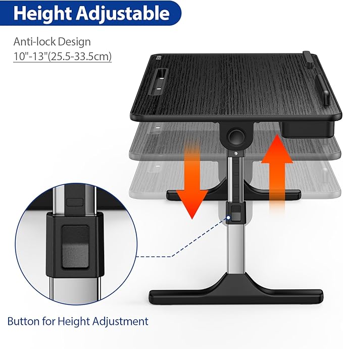 Besign LT05 Adjustable Laptop Table, Lap Desk, Portable Standing Bed Desk, Foldable Sofa Breakfast Tray, Notebook Computer Stand for Reading and Writing, Medium Size, Black