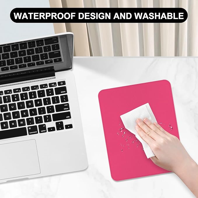 Leather Mouse Pad, Office Mouse Mat Non-Slip Rubber Base Stitched Edge Washable Waterproof Rectangular Mousepad for Office Gaming PC Laptop, 9.8" x 7.9", Rose Pink