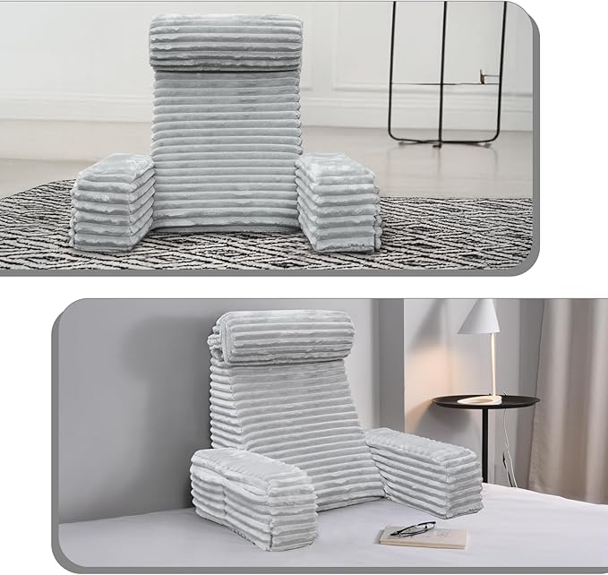 ENITYA Back Pillow for Bed Sitting up, Reading Pillow for Sitting in Bed Adult, Back Support Wedge for Reading/Resting/Post Surgery/Watching TV/Gaming,Light Grey