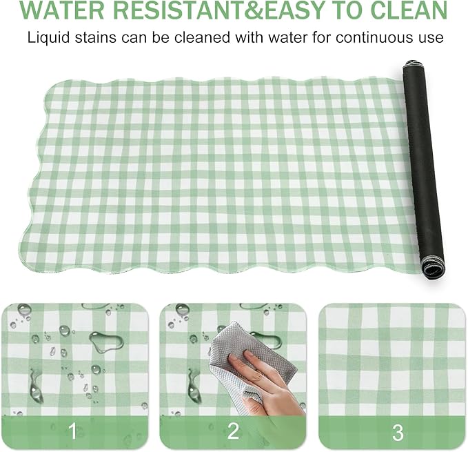 L-SPOUTTO Green Checkered Mouse Pad,Cottagecore Scalloped Desk Mat XXL Large Cute Pastel Gaming Mousepad,35.4x15.7in Non-Slip Keyboard Pad Waterproof Desktop Mat for Laptop Computer Game Home Office