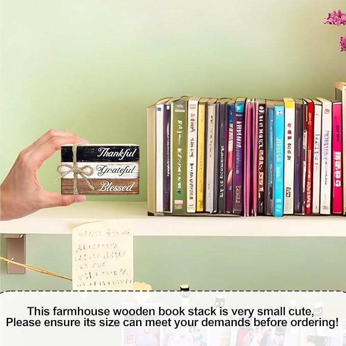 Decorative Books For Home Decor, Wood Book Stack For Table Decor, Thankful Grateful Blessed Decoration Books For Living Room Bookshelf Office, Thanksgiving Farmhouse Stacked Books Decoration (L77)