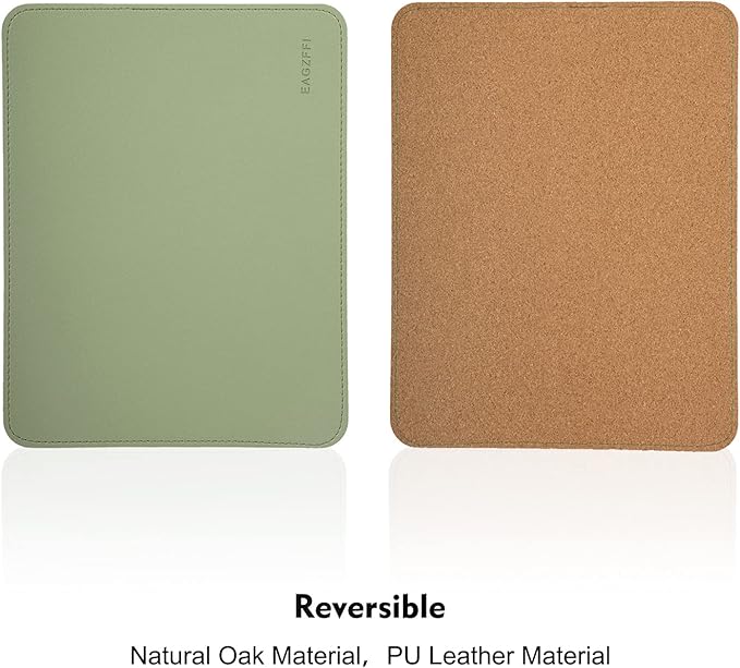 Double-Sided PU Leather & Cork Mouse Pad with Coaster – Reversible, Non-Slip, Stitched Edges for Office & Home, 8x11 Inches,(Matcha Green)