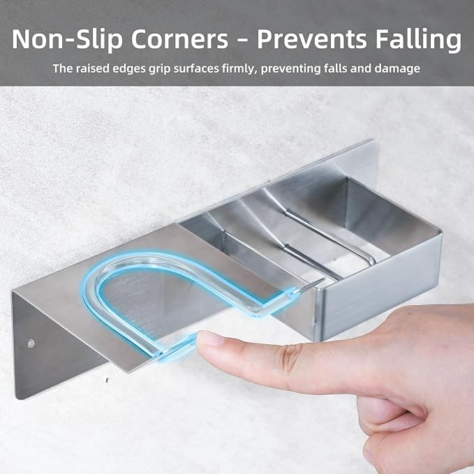 Hair Dryer and Straightener Holder, Upgraded Hair Straightener Holder with Cable Hook, Stainless Steel Universal Hair Dryer Wall Mount Waterproof for Bathroom Space-Saving Silver