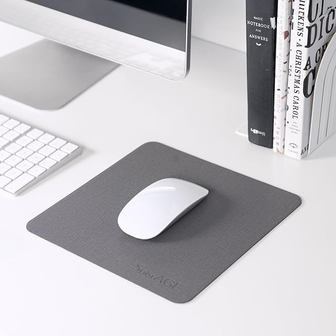 SenseAGE Slim Mouse Pad for Home/Office, Portable Mouse Mat for Computer & Laptop, Fabric Style Vegan Leather, Non-Slip Base, Compatible with Laser and Optical Mouse, 8.66” x 8.66” (Dark Green)