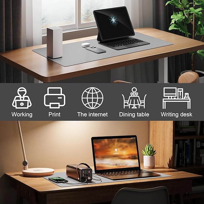 DAWNTREES Desk Mat for Desktop,PU Leather Desk Pad Protector,Non Slip, Large Mouse Pad and Keyboard Mat, Waterproof Writing Pad for Office and Home (Light Gray)