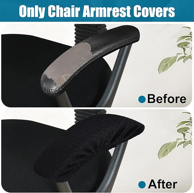 Smiry Stretch Jacquard Office Computer Chair Armrest Covers, 2PCs Removable Washable Anti-dust Desk Chair Arm Pad Covers, Black