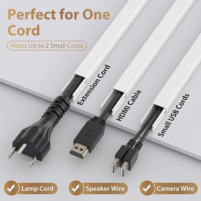 ZhiYo Cord Hider for One Wire, 102in Cable Hider Concealer, Paintable Wall Wire Covers, PVC Cable Management Raceway for A Thick Extension Cord, W0.59 H0.4in, Black