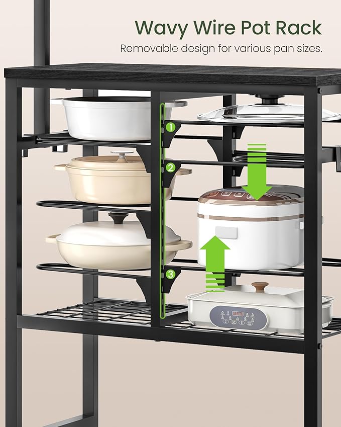 CHOEZON Pots and Pans Organizer Rack, Kitchen Bakers Rack, Multi-Tier Storage Shelf, Kitchen Island Table, Cooking Rack with Pots and Pans Storage, Black TPR60BB