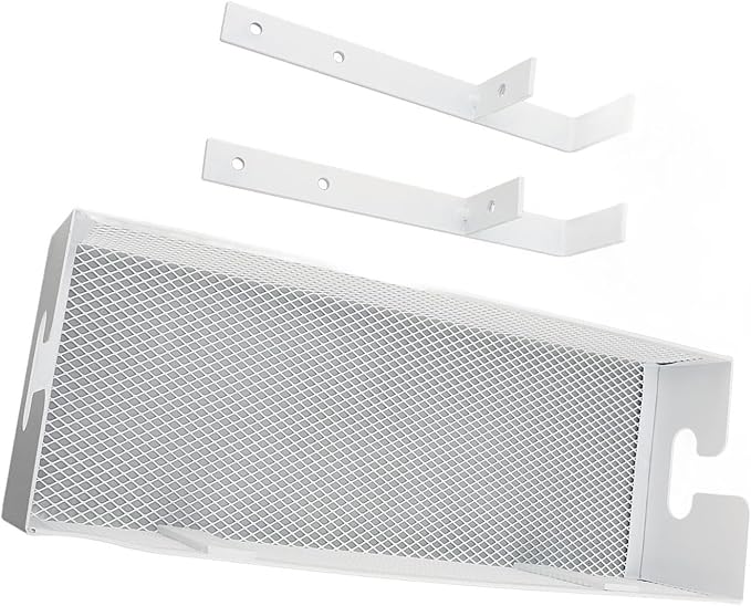 Under Desk Cable Management Tray | Mesh Clamp Mount Eliminates Tripping Hazards | No Drill Cord Organizer for Office/Home/Desk | Carbon Steel, White
