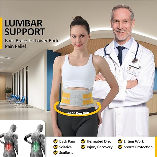 Lower Back Brace for Women and Men - Adjustable Lumbar Back Brace, Full Support Lumbar Brace, Ergonomic Design & Soft Breathable 3D Knit Material, for Sciatica Scoliosis Posture, Ideal for Work Lifting (XXL:34.4"-49.2")
