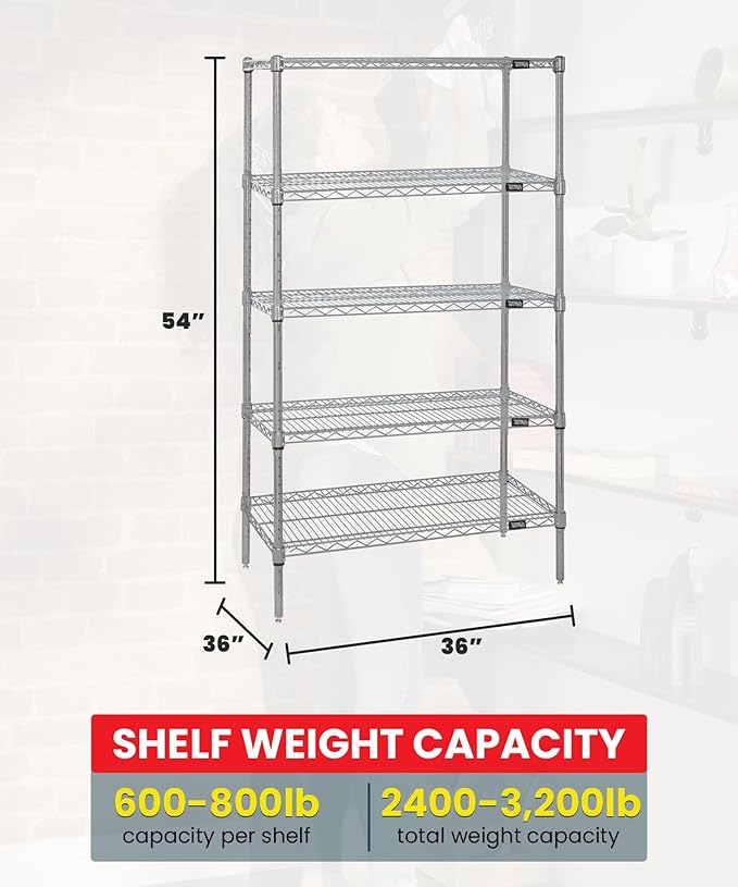 Quantum Storage Systems WR54-3636S-5 Starter Kit Wire Shelves Stainless Steel 5 Shelves 54" H x 36" W x 36" D