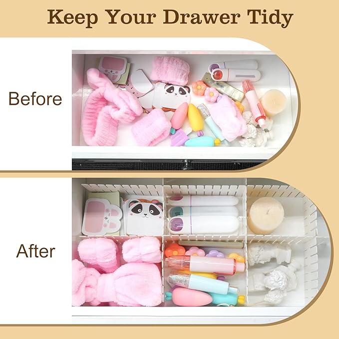 16Pcs Adjustable Drawer Divider, 14.6 Inch DIY Grid Drawer Organizer Dividers Plastic Kitchen Drawer Dividers,White Drawer Organizers for Sorting Underwear, Socks, Makeup, Cutlery