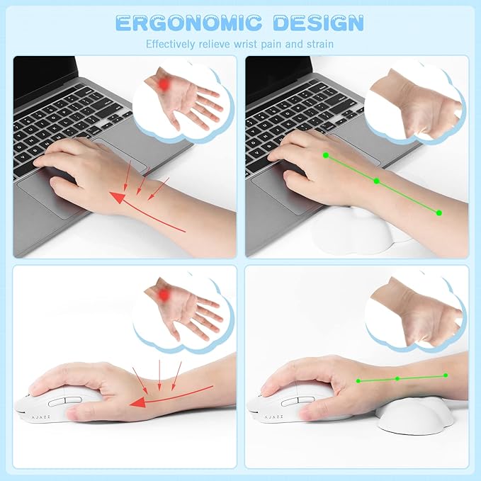 ATTACK SHARK 4 in1 Cloud Mouse Pad,Keyboard Wrist Rest,Mouse Wrist Rest Support,and Leather Coaster Set with Office Desk Mat,Non-Slip PU Desk Pad Memory Foam Ergonomic Pain Relief for Office and Home