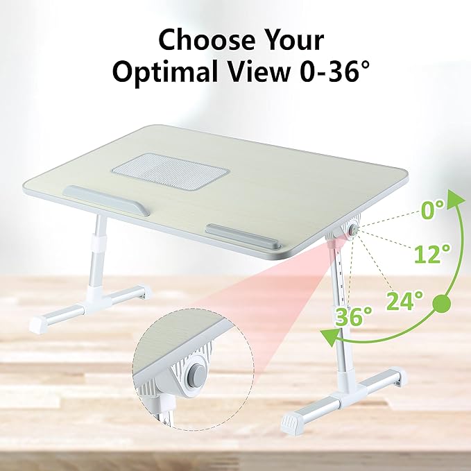 Adjustable Laptop Table with Cooling Fan - Desk for Working, Reading, Writing, Drawing and Eating in Bed, Sofa, Floor, Couch