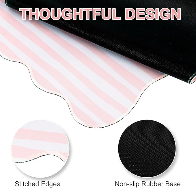 L-SPOUTTO Pink Striped Mouse Pad,Scalloped Desk Mat XXL Large Geometric Gaming Mousepad,35.4x15.7in Non-Slip Rubber Base Keyboard Pad Waterproof Desktop Mat for Laptop Computer Game Home Office