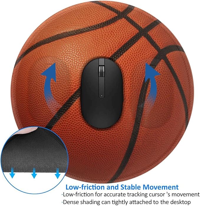 Basketball Round Mouse Pad Premium Textured Mouse Mat Washable Mousepads with Extended Stitched Edges Non Slip Rubber Base Small Mousepad 7.9 * 7.9 * 0.12 Inches