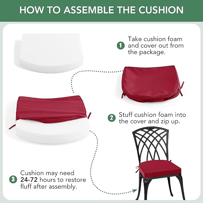 Outdoor Chair Cushions Set of 2: Waterproof & Fade Resistant Patio Furniture Cushions - 18.5 x 16 x 2 Inch Non Slip Round Corner Seat Cushion Pads with Removable Cover for Garden Yard Lawn, Burgundy