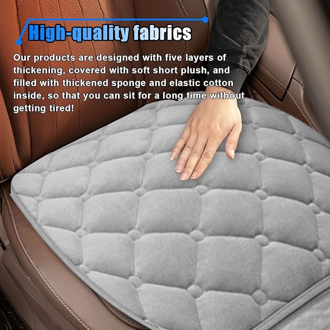 LAINLOY Car Seat Cushion, Soft Plush Vehicle Driver Seat Pad with Storage Pocket, Non-Slip Rubber Bottom, Universal Seat Protector Cover for Truck, Car, SUV, Home, Office, Chair (Grey)