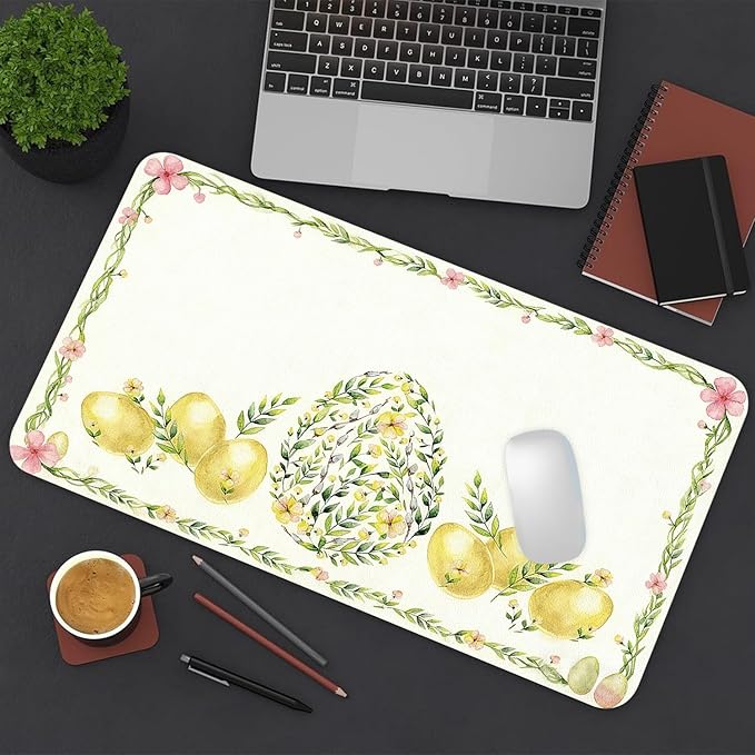 Green Leaves Mouse Pad PU Leather Eggs Desk Mat Large Waterproof Gaming Pad Non-Slip Keyboard Mouse Pad Writing Pad for Gamer Office&Home