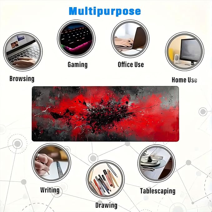 Graffiti Mouse Pad Large Red Black Cool XL Mouse Pad Large Mousepad Extended Laptop Keyboard Mat Gaming Desk Pad Mouse Mat Compatible with Computer, Laptop, and Keyboard 31.5x11.8 Inch