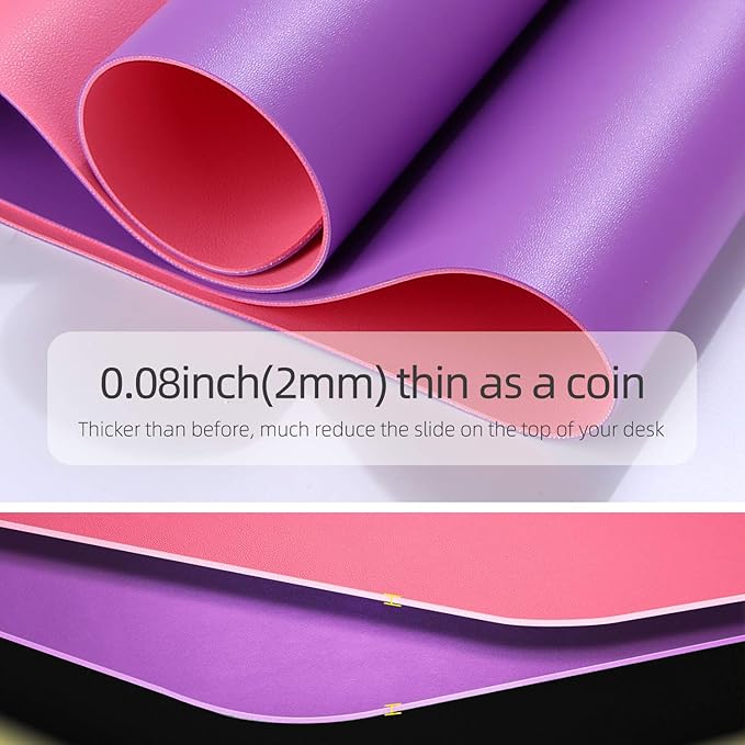 YSAGi Office Desk Pad, Desk Mat, 23.6" x 13.7" Waterproof PU Leather Desk Pad Protector for Keyboard and Mouse, Dual-Sided Desk Writing Pad for Office and Home, Aconite Violet+Eosine Pink