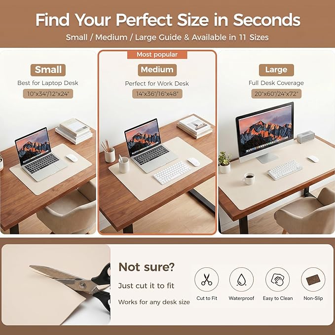 1.6mm Thick Leather 15x72 Inch Non-Slip Mat, Waterproof Countertop Protector, Extended Dresser Topper/Kitchen Counter Mat, Creamy White