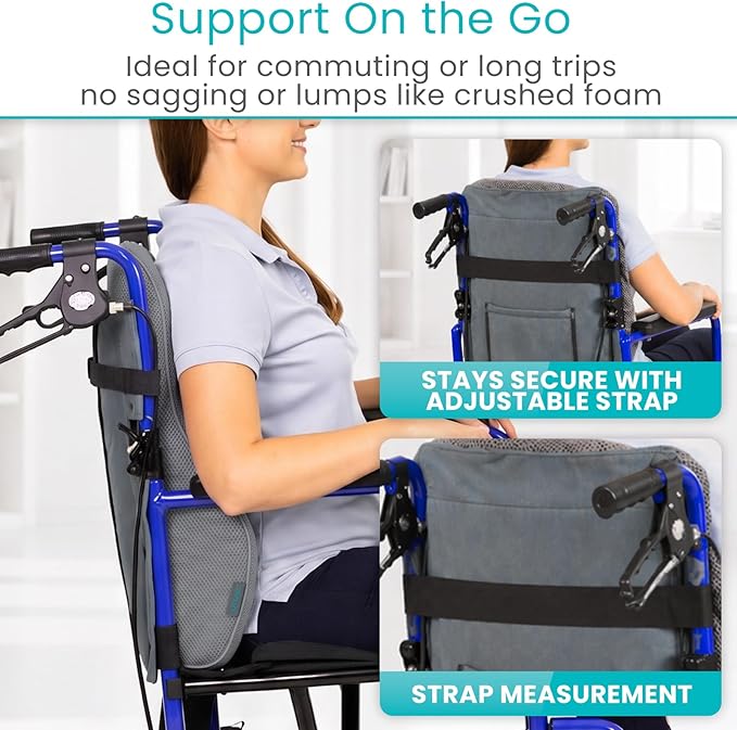 Vive Full Lumbar Cushion - Memory Foam Contour Support for Lower Back Pain - Ergonomic Pressure Relief for Office Chair, Car - Large Mesh Orthopedic Seat Backrest Roll for Improving Posture (Gray)