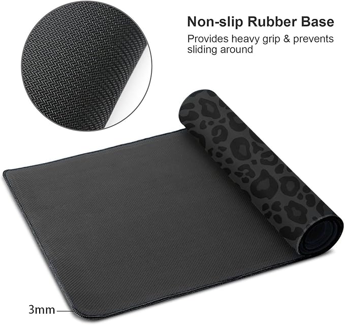 Animal Print Black Cheetah Large Mouse Pad & Desk Mat Leopard Extended Mousepad Non-Slip Rubber Base Laptop Computer Keyboard Pad for Gaming, Office & Home Decor, XXL - 29.5" X 15.8"