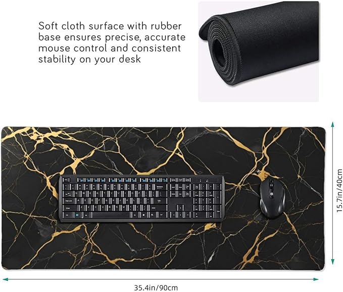 Black Marble Texture Large Mouse Pad & Desk Mat Extended Mousepad with Stitched Edges Non-Slip Rubber Base Laptop Computer Keyboard Pad for Gaming, Office & Home Decor, XXXL - 35.4" X 15.7"