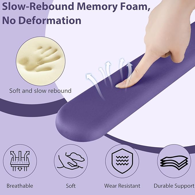 Sushret Mouse Pad and Keyboard Wrist Rest, 3-in-1 Gel Memory Foam Ergonomic Mouse Pad with Wrist Rest Set, Gaming Mousepad Arm Cushion Support for Computer Office Desk Accessories Cute Setup, Purple