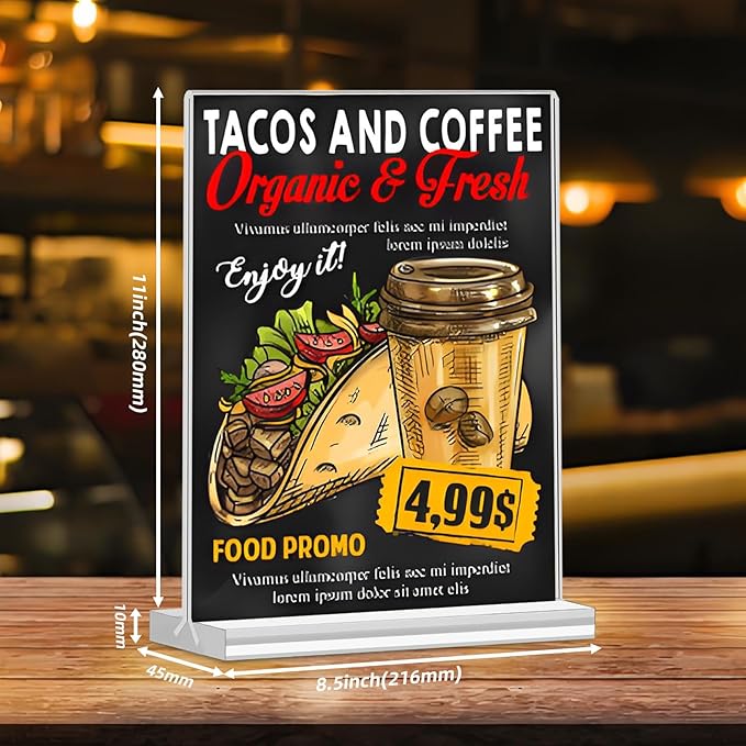 Acrylic Sign Holder 8.5 x 11 Inch 10 Pack, Double Sided Sign Stand for Menu Flyer Display, T Shape Clear Plastic Flyer Holder for Stores, Restaurants, Hotels, Office