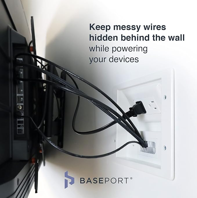 BASEPORT in Wall Cable Management Kit - Hide Wires Wall Mount TV Kit with Wall Cable Pass Through, Complete Cord Hider for Wall Mount TV