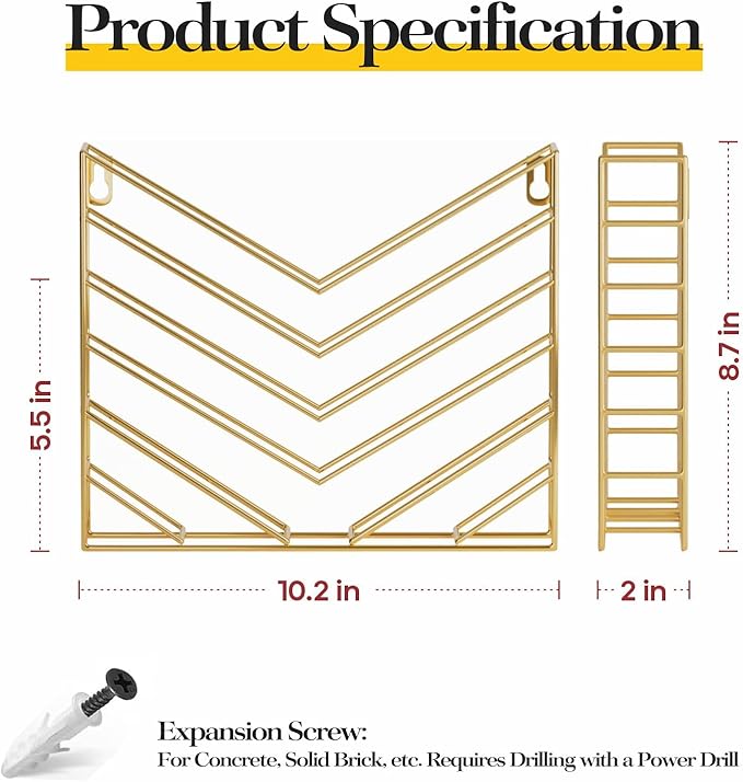 CROISSANT Black Wall Mounted File Organizer,Metal Magazine Basket, Concave Wall Mounted Magazine Rack, Suitable for Hanging File Folders for Office Living Room (Golden, 4 Pack)