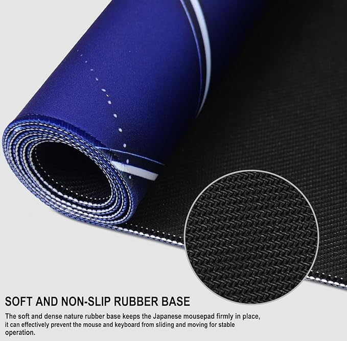 Gaming Mouse Pad, Water Resist Fabric XXL Large Extended Mousepad with Non-Slip Rubber Base, Stitched Edge, Computer Keyboard Mat for Gamer, Office, Home, 31.5" x 15.7", Blue White