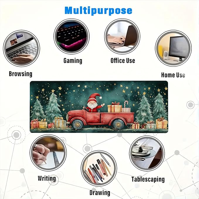 Christmas Mouse Pad Truck Candy Cane Present XL Mouse Pad Large Mousepad Extended Laptop Keyboard Mat Gaming Desk Pad Mouse Mat Great for Work-from-Home or Office Use 31.5x11.8 Inch
