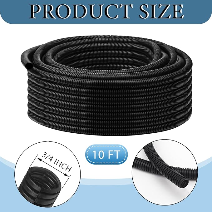 Kanayu Split Wire Loom Tubing Flame Retardant Wire Covering High Temperature Cable Sleeves Split Protector Cable Conduit for Industrial Electrical Automotive Marine(3/4''-10 ft,Black)