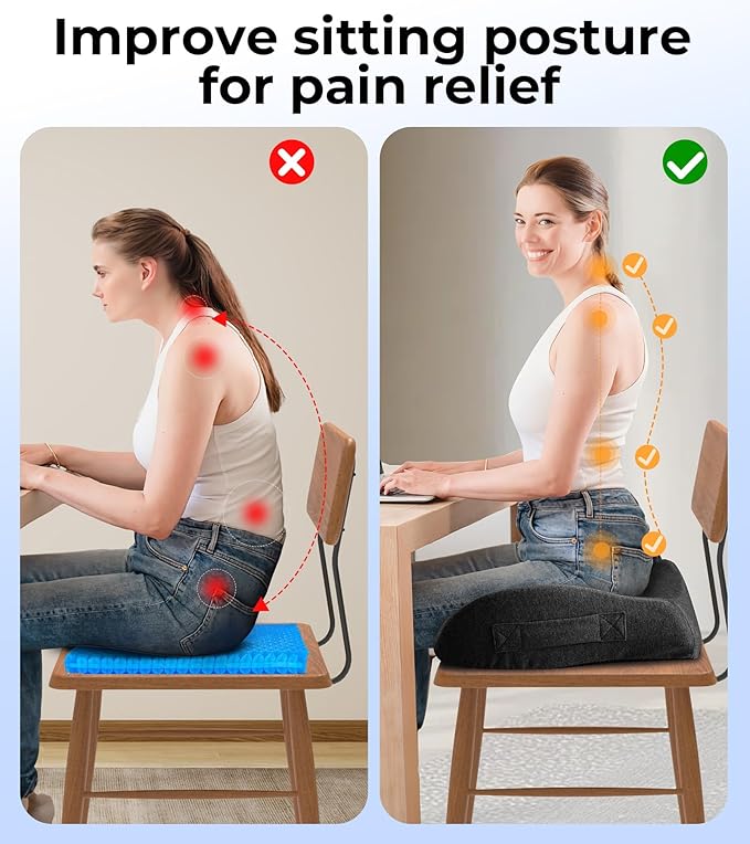 Seat Cushion, Memory Foam Pressure Relief Coccyx Cushion for Tailbone Pain, Extra-Large Butt Pad for Office Chair, Car Seat, and Gaming Chair Pain Relief, Extra Cover