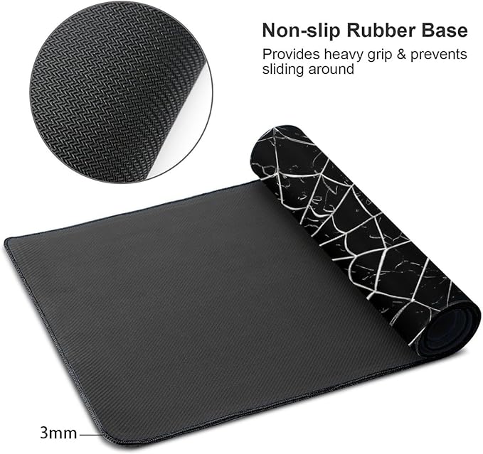 Black Spider Web Large Mouse Pad & Desk Mat Extended Mousepad with Stitched Edges Non-Slip Rubber Base Laptop Computer Keyboard Pad for Gaming, Office & Home Decor, XXL - 29.5" X 15.8"