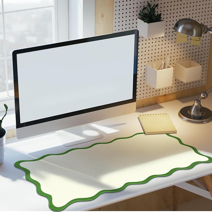 Hahafelt Scalloped Desk Mat Large Desk Pad Cute Coquette Table Mat Aesthetic Preppy Table Make up Pad Nonslip 2026 Graduation Gift with Stitching Waterproof Gaming(Green,31.5 x 15.8 Inches)