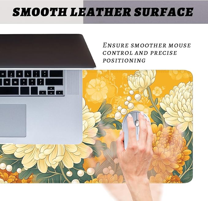 Flower Gaming Mouse Pad Autumn Chrysanthemum Yellow Vintage Floral Mousepad XL Large Gaming Mouse Pad Laptop Keyboard Mat Desk Pad 31.5"x11.8"